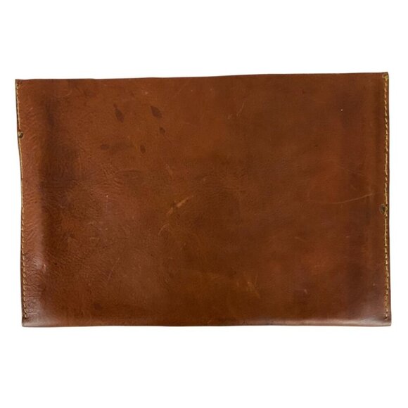 Vintage Leather Double Pocket Snap Closure Envelope Clutch with Octopus Logo - Picture 2 of 7